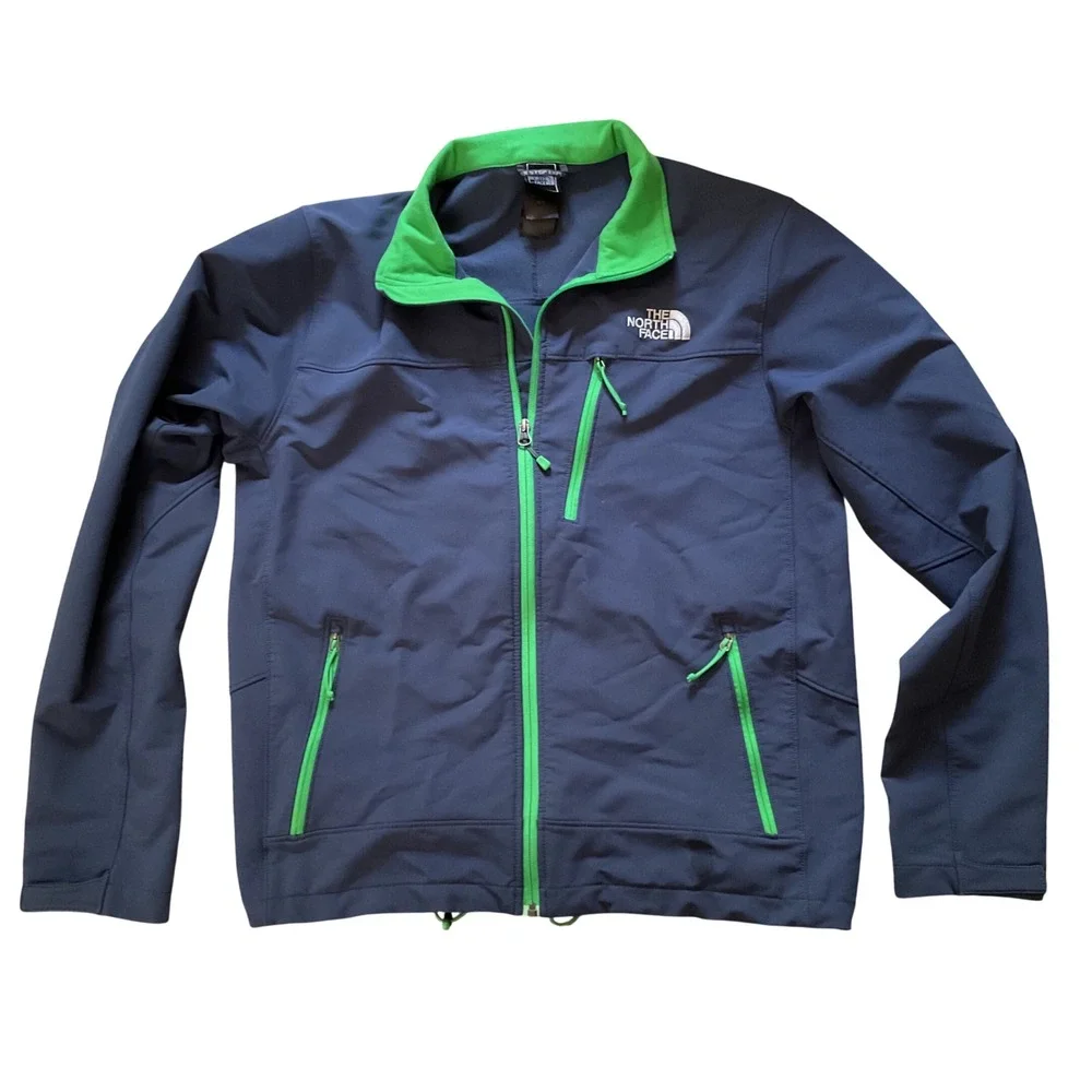 The North Face Mens Apex Bionic Softshell Jacket Navy Blue Green Full Zip Medium